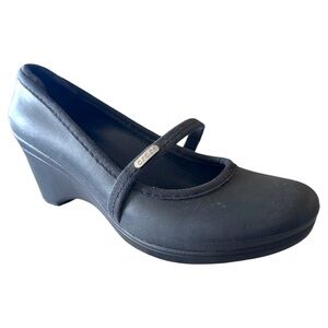 CROCS  Black Mary Jane Wedge 3” Heels SZ 9 Comfort Work Shoes Lightweight